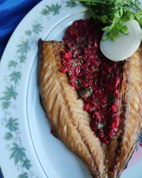 Grilled Steelhead with Cherry Reduction