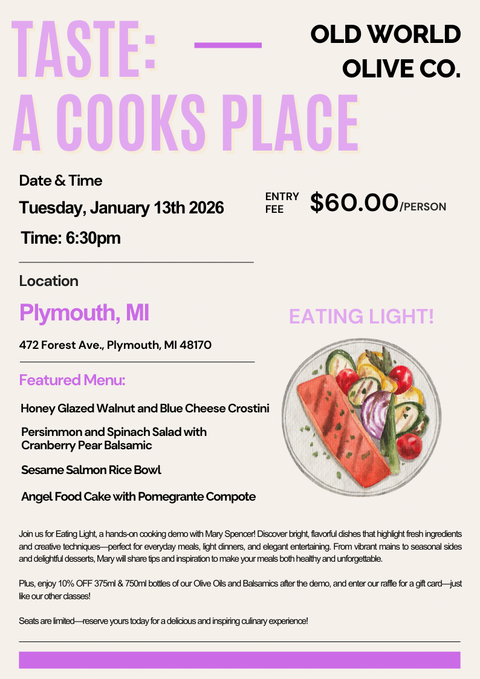 Taste: A Cook's Place – Eating Healthy!- January 13th PLYMOUTH